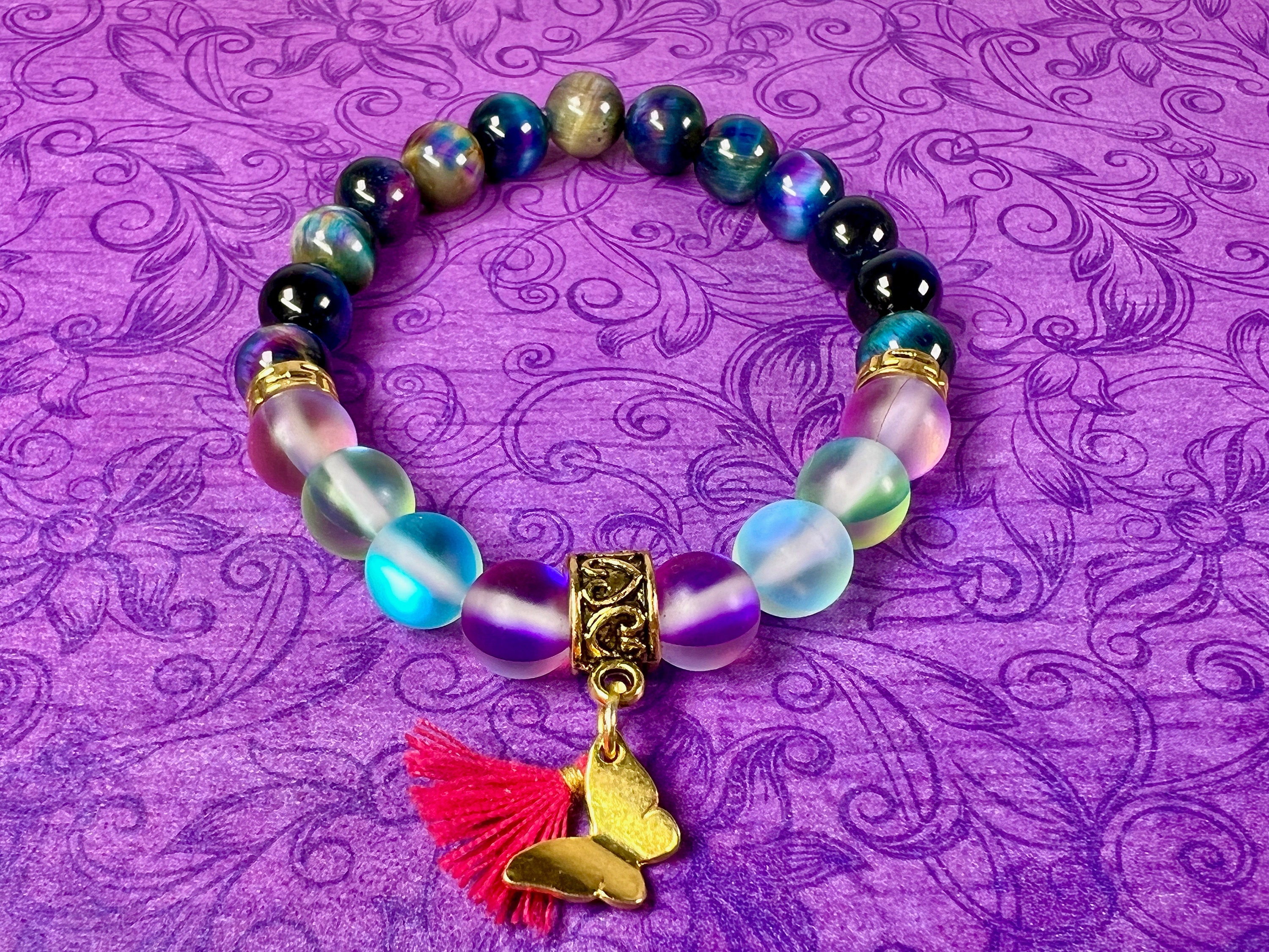 Enchanted Purple Mystic Mermaid Glass Friendship Bracelet with 8