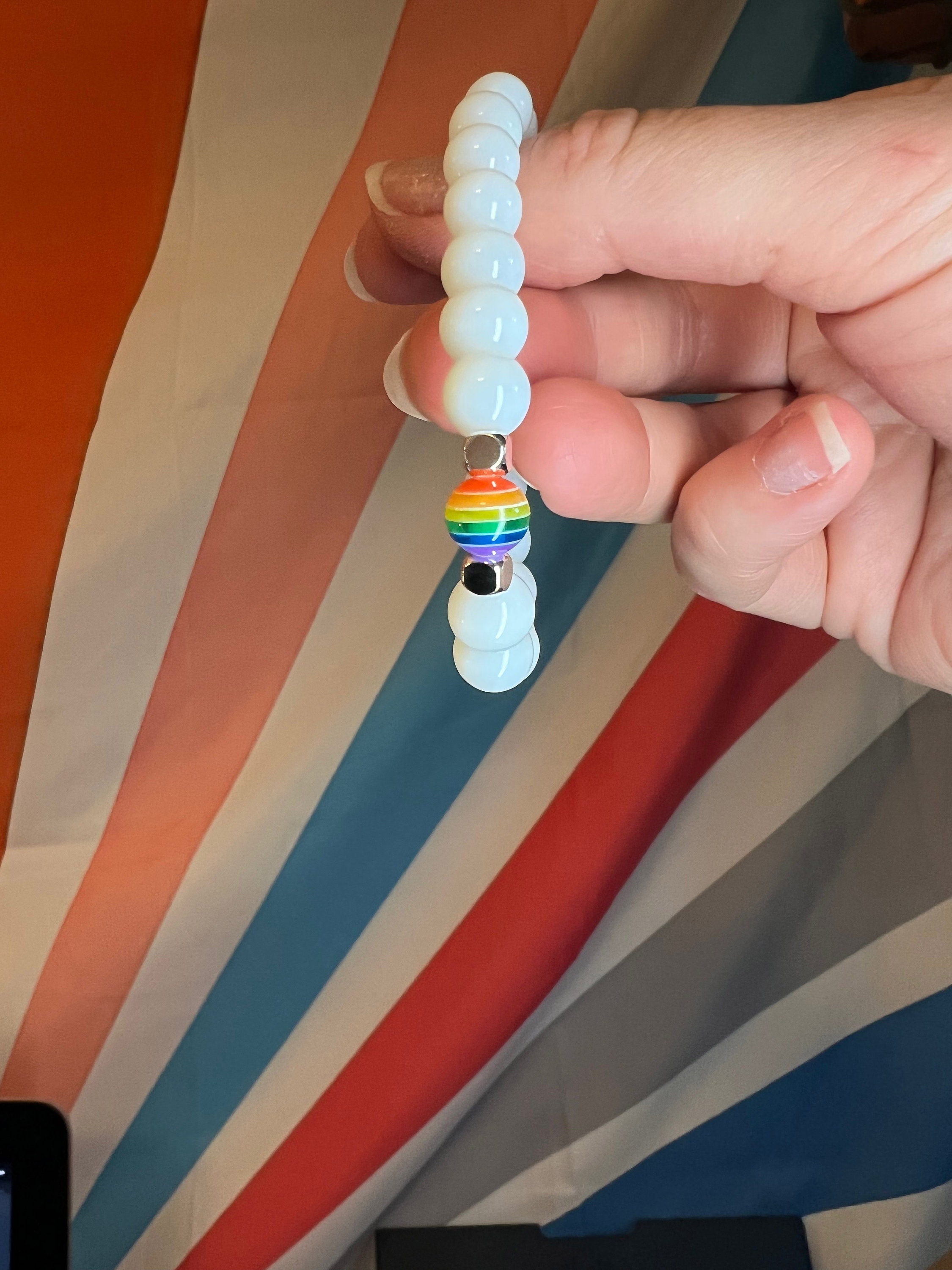 Pride Gemstone Bracelet, LGBTQ, Rainbow Bead Bracelet, Minimalistic ...