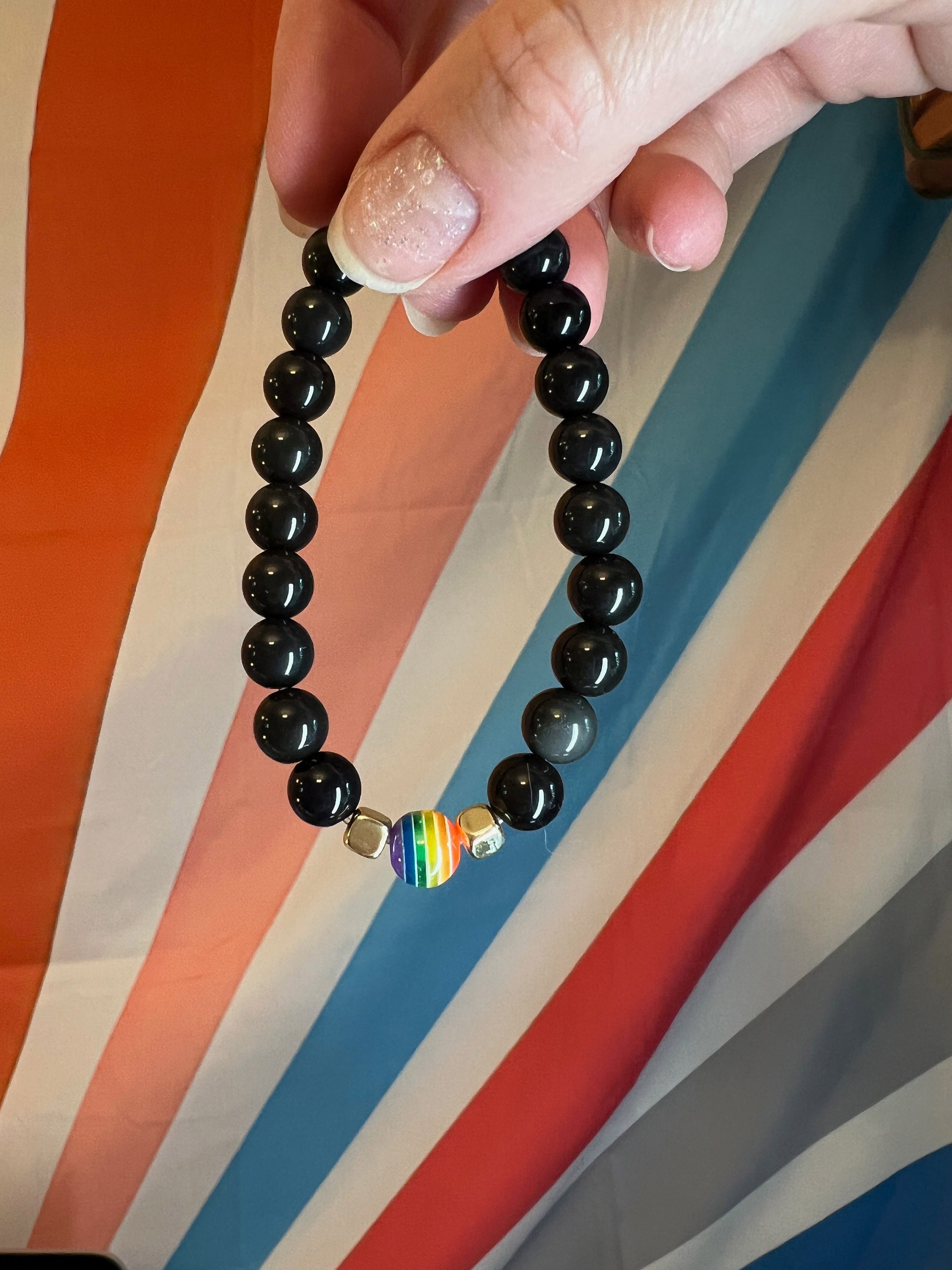 Pride Gemstone Bracelet, LGBTQ, Rainbow Bead Bracelet, Minimalistic ...