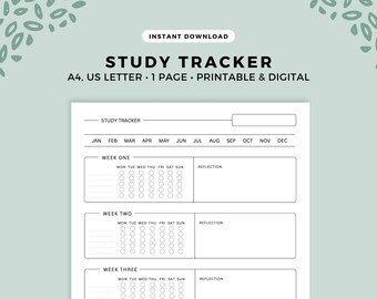 Printable Study Tracker: Weekly & Monthly Planner (A4/US Letter PDF Download)