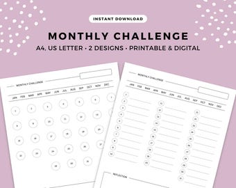 Monthly Challenge | Monthly Habit Tracker | 75 Hard | Digital & Printable | Instant Download