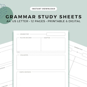 Grammar Study Sheets | Language Learning | Grammar Rules and Notes | Instant Download | Printable | Korean Japanese