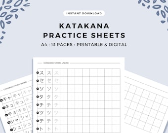 Japanese Katakana Practice Sheets | Complete Katakana Alphabet for Beginners | Digital & Printable | Instant Download