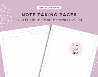 Note Taking Paper: Lined Grid Dot Notebook (Digital Download)