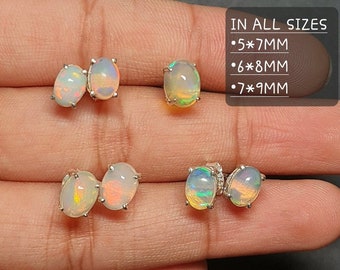 CERTIFIED Opal Ear Stud Sterling Silver, Natural Opal Earring, Opal Earring Stud Silver, Ethiopian Opal Jewelry, Gift For Daughter, Gift Her
