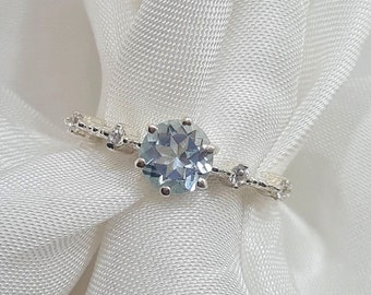 Natural Blue Topaz Ring, 925 Silver Simple Delicate Thin Ring, Silver Promise Ring To Gift Her, Sterling Silver Minimalist Ring With Stone.