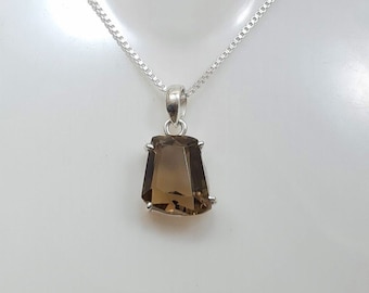 Ciondolo in quarzo fumé naturale, collana con ciondolo in argento fatta a mano, ciondolo in argento sterling 925, ciondolo con pietra preziosa, quarzo fumé, regalo per lei