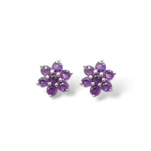 Natural Amethyst Stud Earring 925 Sterling Silver Purple Amethyst Earring Stud, February Birthstone Jewelry, Gemstone Flower Stud For Gift.