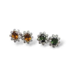 Pendiente de turmalina en plata de ley, pendiente de turmalina con forma de flor, pendientes florales minimalistas, pendientes de piedras preciosas naturales, regalo para ella, madre.