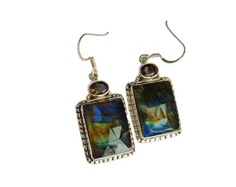 Labradorite Earrings 925 Sterling Silver Earrings Labradorite Gemstone Earrings Jewelry Handmade Earrings Labradorite Jewelry Gift For Her.