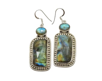 Labradorite Earrings 925 Sterling Silver Earrings Labradorite Gemstone Earrings Jewelry Handmade Earrings Labradorite Jewelry Gift For Her.