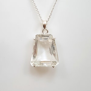 Natural Crystal Quartz Pendant 925 Sterling Silver, Faceted Clear Quartz Pendant, Rock Crystal Unisex Stone Pendant, Gemstone Pendant Silver