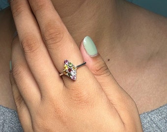 Tourmaline Ring 925 Sterling Silver, Natural Multi Tourmaline Ring, Cocktail Ring, Cluster Ring, Multi Stone Ring, Midi Ring, Christmas Gift
