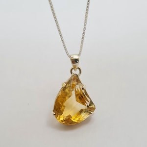 BIG Natural Citrine Necklace - November Birthstone Pendant Gift- Fancy Cut Citrine Pendant- Antique  Pendant Gemstone 925  Sterling Silver