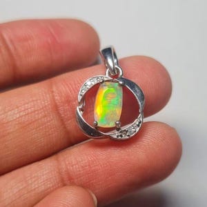 Opal Pendant Sterling Silver, Natural Opal Pendant Necklace Silver, Real Opal Jewellery For women, Ethiopian Opal Pendant, Fire Opal Jewelry