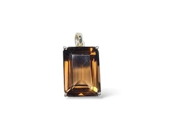 Smoky Quartz Pendant, Rectangle Smoky Emerald Cut 925 Silver Necklace, Dainty Minimalist Gemstone Jewlery Gift, Unisex Pendant.