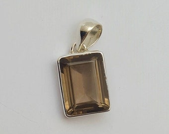 Smoky Quartz Pendant, Smoky Rectangle Pendant,Emerald Cut 925 Silver Necklace, Dainty Minimalist Gemstone Jewlery Gift, Unisex Pendant.