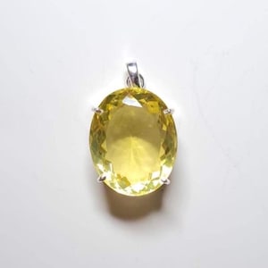 Lemon Quartz Silver Pendant in 925 Sterling Silver, Natural Yellow Gemstone Necklace, Faceted Lemon Crystal, Vintage Handmade Quartz Pendant