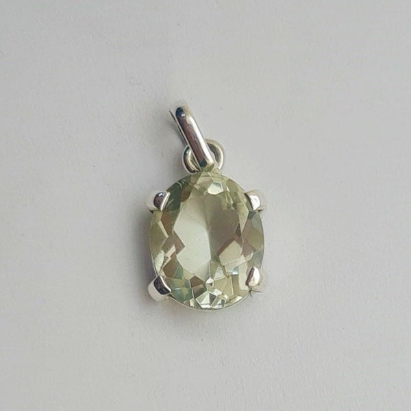 Natural Green Amethyst Pendant In Sterling Silver, AAA Oval Gemstone Faceted Pendant-Unique Green Pendant-Lovely Anniversary Gift For Her.