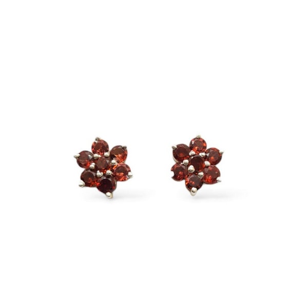 Natural Garnet Stud Earring 925 Sterling Silver Red Garnet Earring Stud, January Birthstone Garnet Jewelry, Gemstone Flower Stud For Gift.