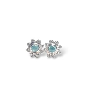 Multi Tourmaline Earring, Natural Tourmaline Earring Stud Silver 925, Moissanite Mini Dainty Ear Stud Multi Stone Floral, October Birthstone