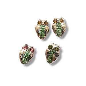 Tourmaline Ear Stud Sterling Silver, Pink Tourmaline Owl Bird Earrings, Natural Green Garnet Earring Stud, Nature Inspired Animal Earring.