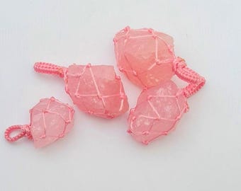 Raw Morganite Pendant, Natural Rough Morganite Crystal Pendant, Pink Gemstone Necklace, Healing Crystals Charm Thread Pendant Bohemian