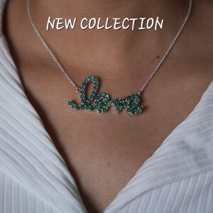 Colgante de ónix verde con cadena de plata de ley, colgante de dije de amor de ónix, colgante de ónix grande, collar de amor con escritura, regalo para novia.