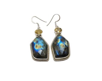 Labradorite Earrings 925 Sterling Silver Earrings Labradorite Gemstone Earrings Jewelry Handmade Earrings Labradorite Jewelry Gift For Her.