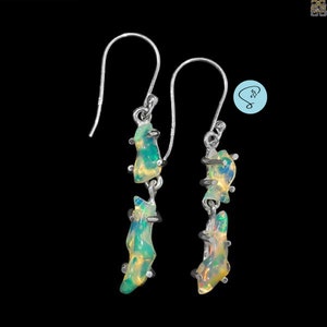 Natural Raw Opal Earrings Sterling Silver, Ethiopian Fire Opal Earring, Opal Earring Dangle Silver, Opal Earring For Women, AAA Opal Jewelry