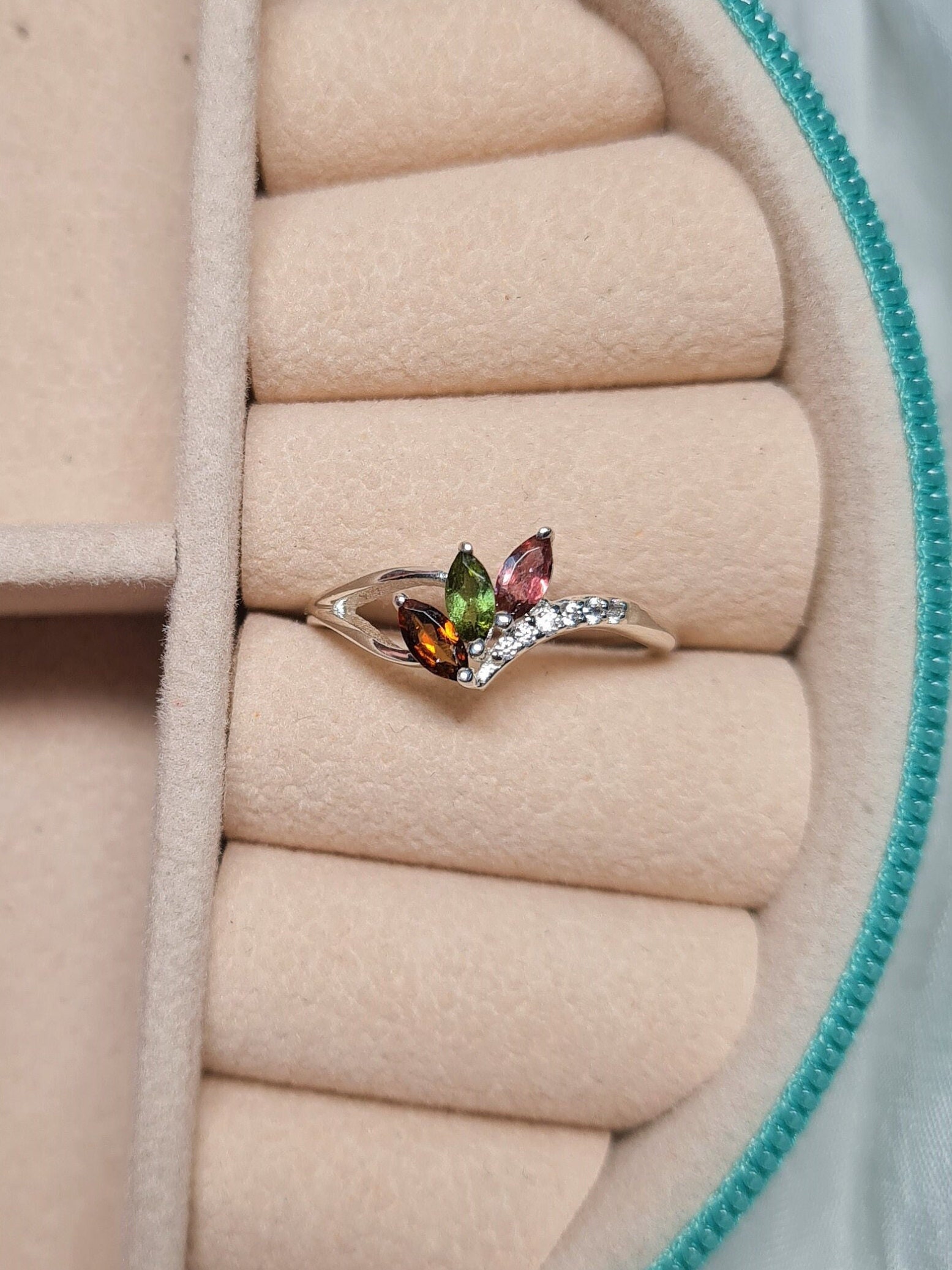 Natural Tourmaline Ring, 925 Silver Unique Engagement Ring For Women, Multi Color Tourmaline Ring, Dainty Promise Ring, October Birthstone.