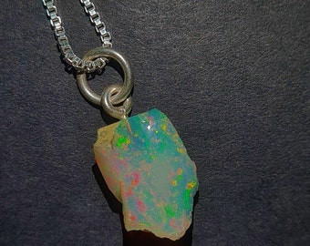 Raw Opal Necklace Sterling Silver, Natural Ethiopian Raw Opal Pendant Necklace, Rough Opal Pendant, Raw Opal, Charm Crystal, Gift For Mom.