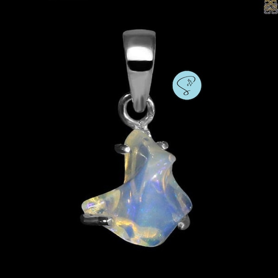 Raw Opal Necklace Sterling Silver, Natural Ethiopian Raw Opal Pendant Necklace, Rough Opal Pendant, Raw Opal, Charm Crystal, Gift For Mom.