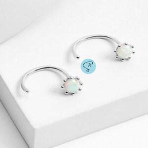 Sterling Silver Opal Hoop Earrings, Opal Earrings, 925 Silver Ear Huggers, Open Hugging Hoop, Minimalist Hug Earring, Delicate Huggie Hoops.