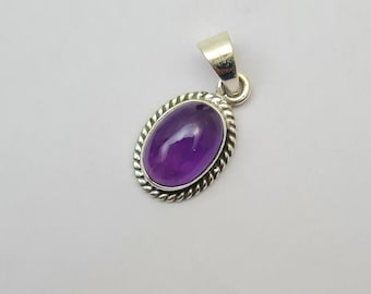 Amethyst Cabochon Pendant 925 Sterling Silver Necklace, Natural Purple Gemstone Jewelry, Handmade Minimalist Gift, IN 5+STONES