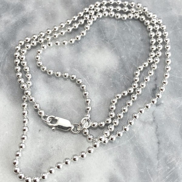 Solid 925 Sterling Silver Ball Chain Necklace, Silver Chain Layering For Pendants, 16" 18" 20inches, Real 925 Silver Chain for Men Women.