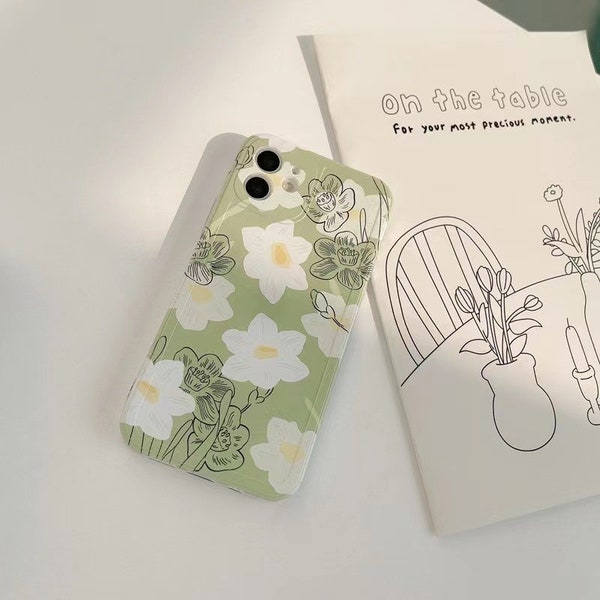 Stunning Green and White Flower Print iPhone Case for iPhone 15/14/13/12/11, Pro Max, Mini, XS Max, XR