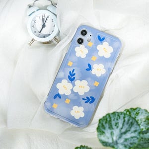 Étui à fleurs violet bleu et blanc pour iPhone 11, iPhone 11 Pro Max, iPhone 12, iPhone 12 Pro Max, iPhone 13, iPhone 14, 15, Mini