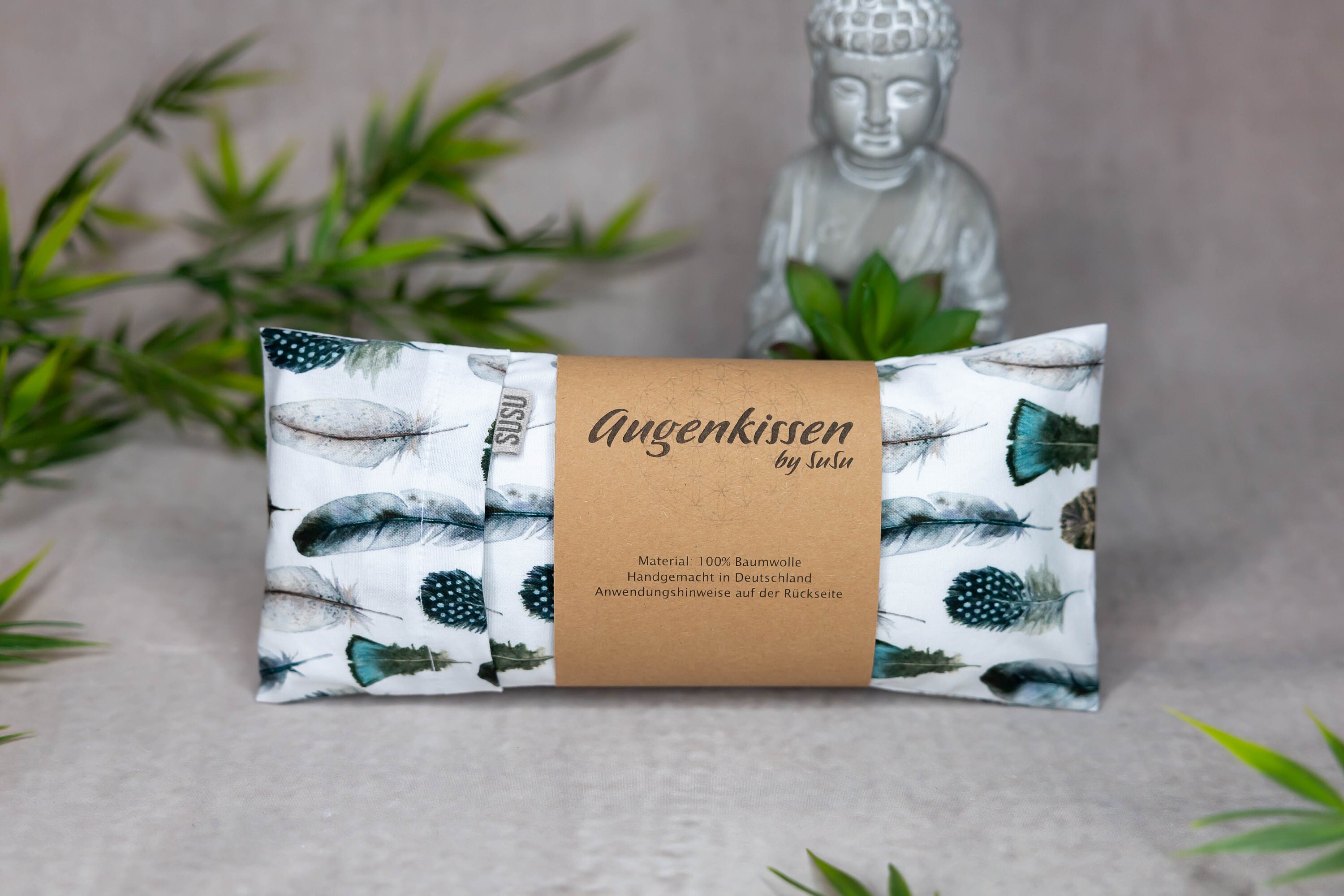 Eye Pillow White Feathers Yoga Meditation Relaxation Home Office Lavender Sandalwood Cotton Vegan
