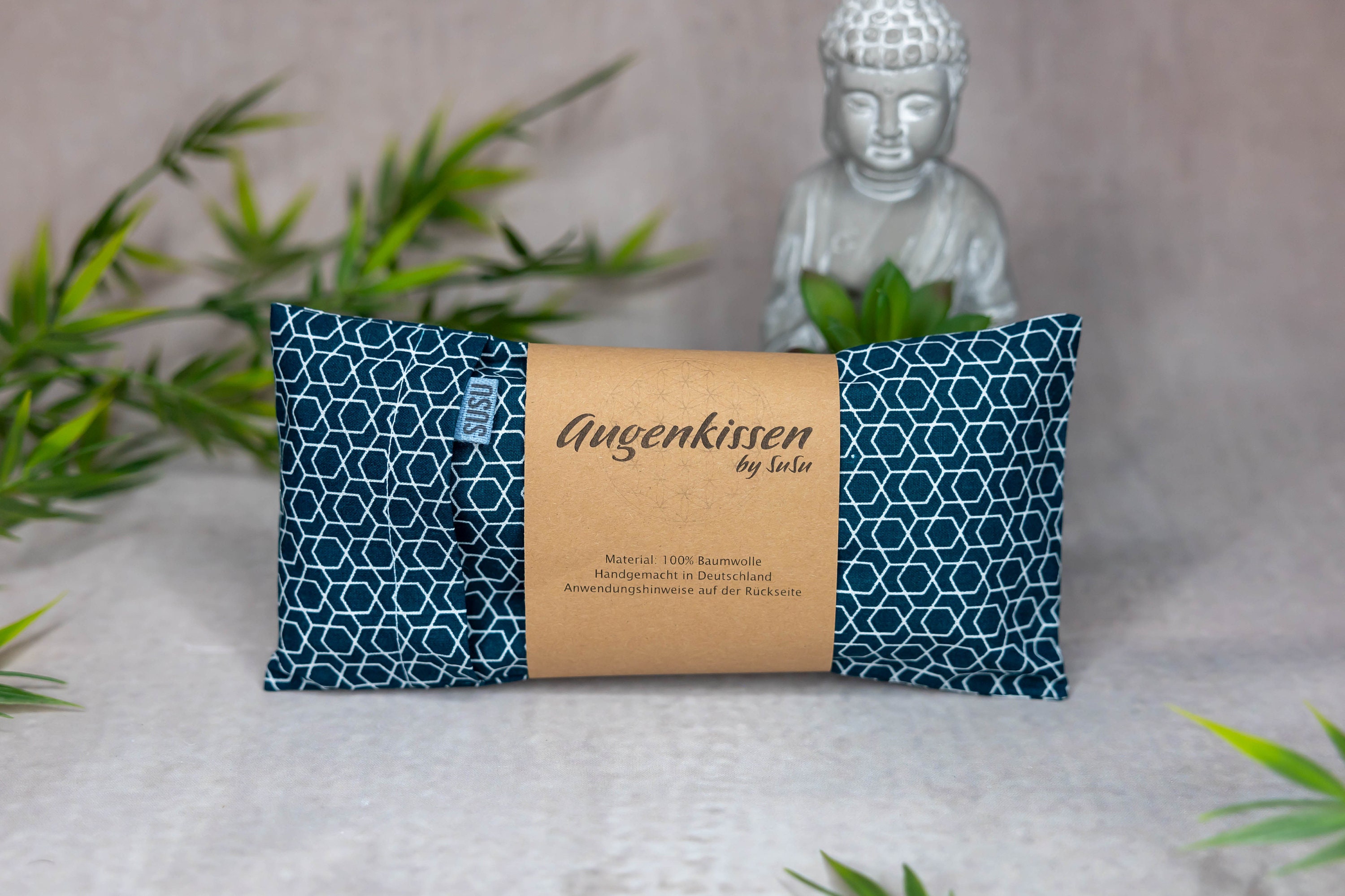 Eye pillow blue geometric yoga meditation relaxation home office lavender sandalwood palo santo cotton vegan