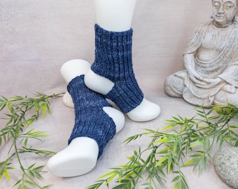 Chaussettes de yoga chaussettes de yoga bleu marine laine faite à la main taille unique poignets jambières