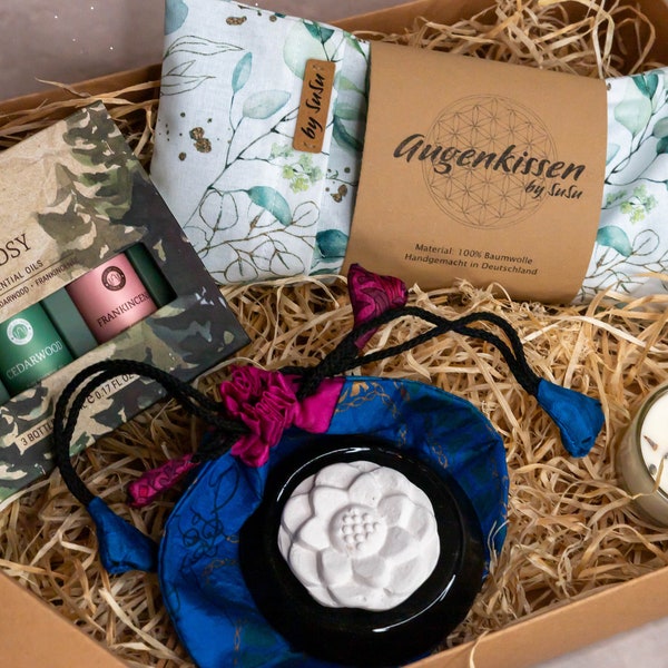 Geschenbox Yoga Augenkissen Duftstein Duftöl Diffusor Entspannung Wellness Geschenkset Geschenk