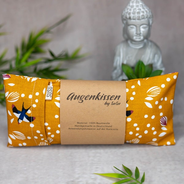 Augenkissen senf curry Schwalben Yoga Meditation Entspannung Homeoffice Lavendel Sandelholz Baumwolle vegan