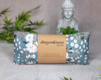 Eye pillow grey-blue dove blue flowers floral yoga meditation relaxation home office lavender sandalwood cotton vegan