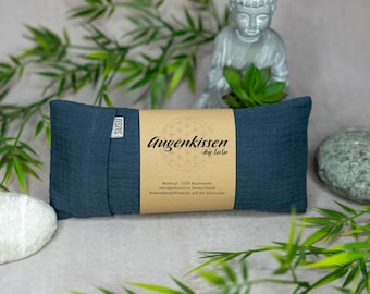 Augenkissen Musselin weich blaugrau Yoga Meditation Entspannung Homeoffice Lavendel Sandelholz Palo Santo Baumwolle vegan
