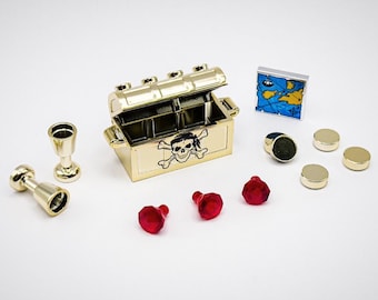 Lego Chrome Gold Treasure Chest Pirates Map Coins Money Goblet Crystal New