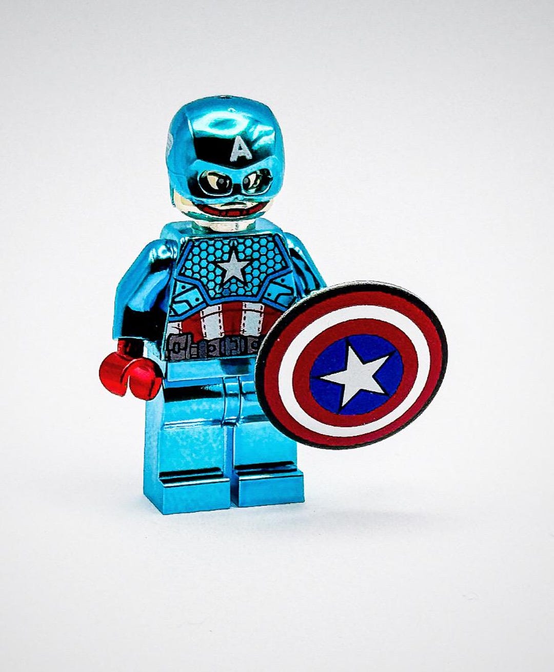 Lego Chrome Blue Captain America Mini Figure Marvel Super Hero New!!