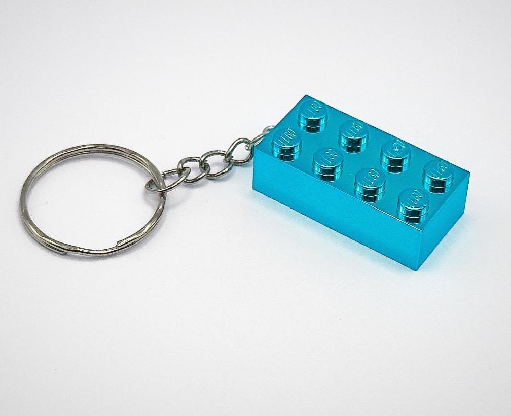 Lego Chrome Blue Keyring Key Ring Brick 2x4 Keychain Accessory