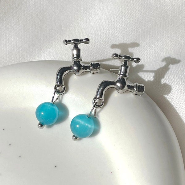 Faucet Earrings, Dripping Faucet Earrings, Faucet Water dropping Earring, Faucet Studs，Cute Earring, Gift For Friend, Sister, Cute Gift