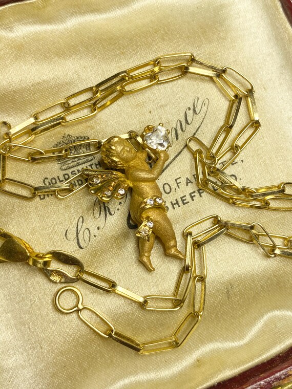 Rare Vintage 14ct 14Karat Gold Angel Cherub Penda… - image 1